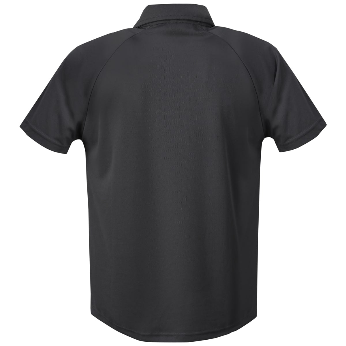 Schwarzes Poloshirt-Rückansicht mit kurzem Ärmel und Kragen