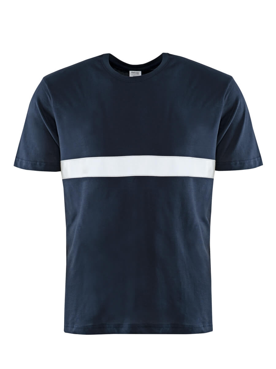 Herren-T-Shirt dunkelblau mit hellem Reflexstreifen über der Brust
