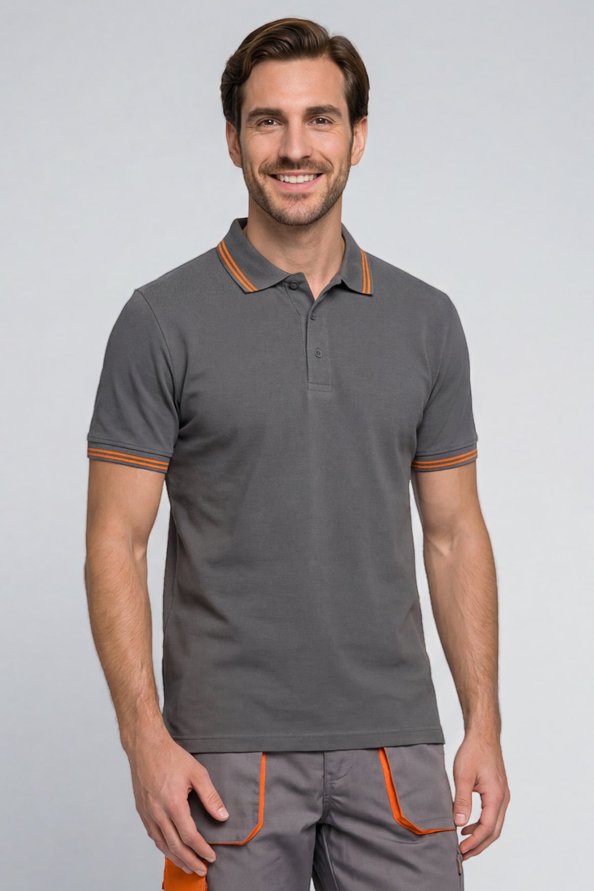 Kontrast Polo-Shirt Anthrazit-Grau Arbeit ISMONT