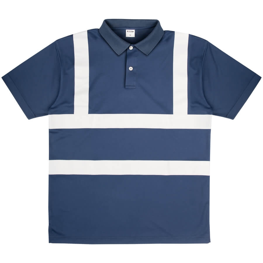 Polohemd Saturn / ISM 6625 marineblau mit weißen Querstreifen und Knopfleiste