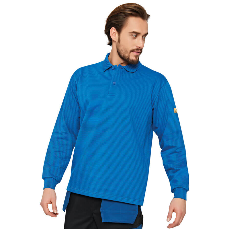 ESD-Sweatshirt mit Polokragen in Kornblau, gerader Schnitt, lange Ärmel