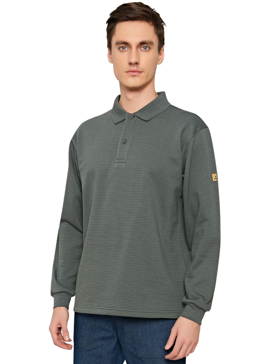 Grauer Sweatshirt mit Polokragen, Knopfleiste und langen Ärmeln, ESD-Logo am Ärmel