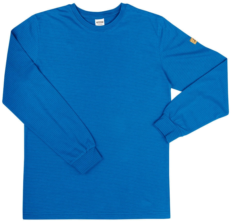 Langarm-T-Shirt aus blauem Jersey mit Rundhalsausschnitt und dezentem Streifenmuster