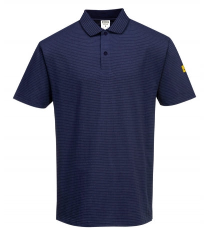 Kurzarm-ESD-Poloshirt in marineblau mit Streifenmuster, Knopfleiste und Kragen