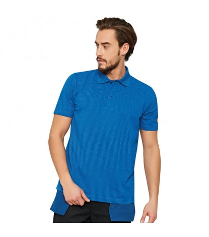 ESD Polohemd, kurzarm, kornblau mit Knopfleiste und Polokragen