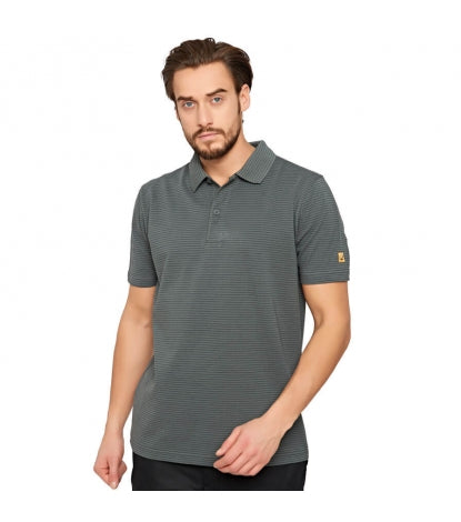 Kurzarm-ESD-Poloshirt grau mit feinen Streifen, Polo-Kragen und Knopfleiste