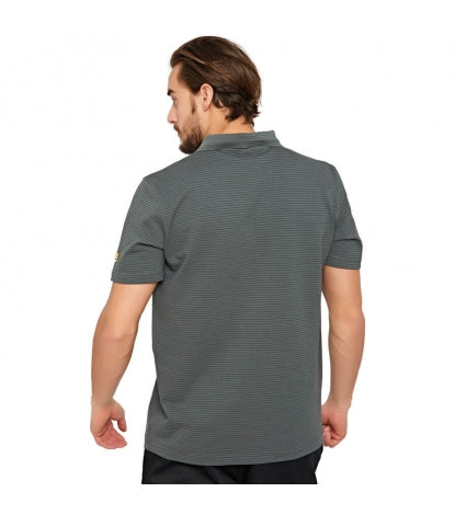 Rückansicht Kurzarm-ESD-Poloshirt grau mit feinen Streifen und Polo-Kragen