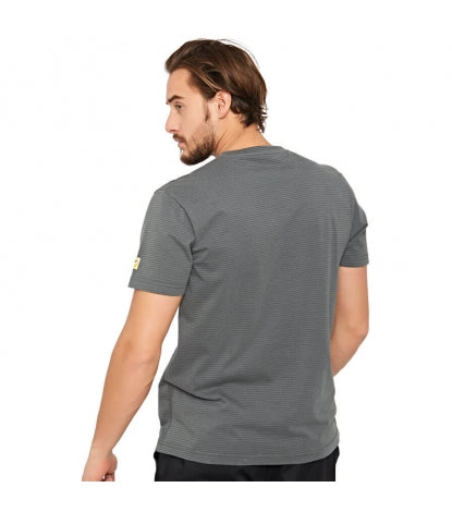 ESD-T-Shirt ISM 6641 für Herren, graues Kurzarmshirt, Rückenansicht mit Ärmelaufnäher