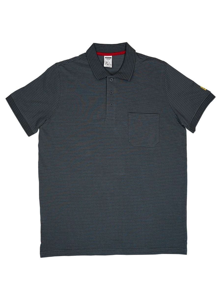 Herren-ESD-Poloshirt anthrazit gestreift mit Brusttasche und Knopfleiste