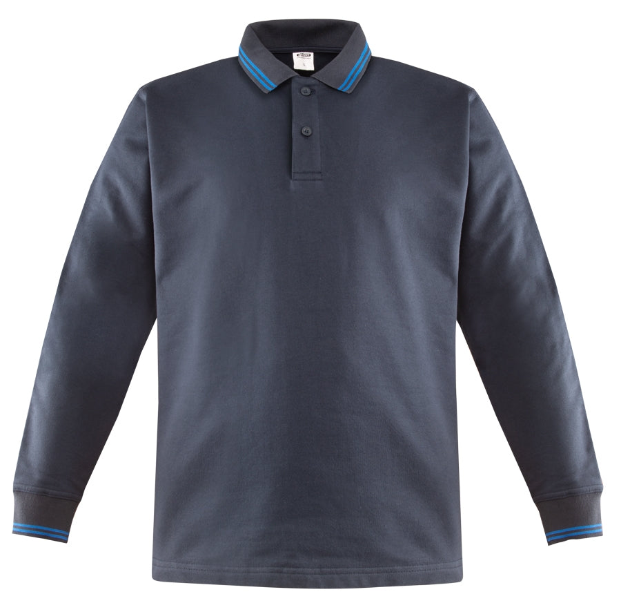 Marineblaues Polosweatshirt mit Kontrastkragen und Streifen an Bündchen