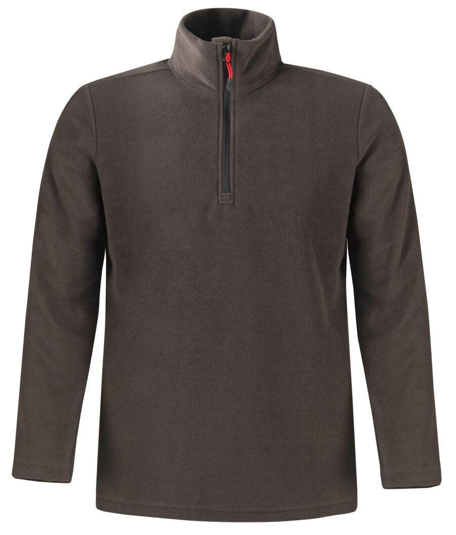 Anthrazitfarbener Fleece-Pullover mit Stehkragen und halbem Reißverschluss, langarm