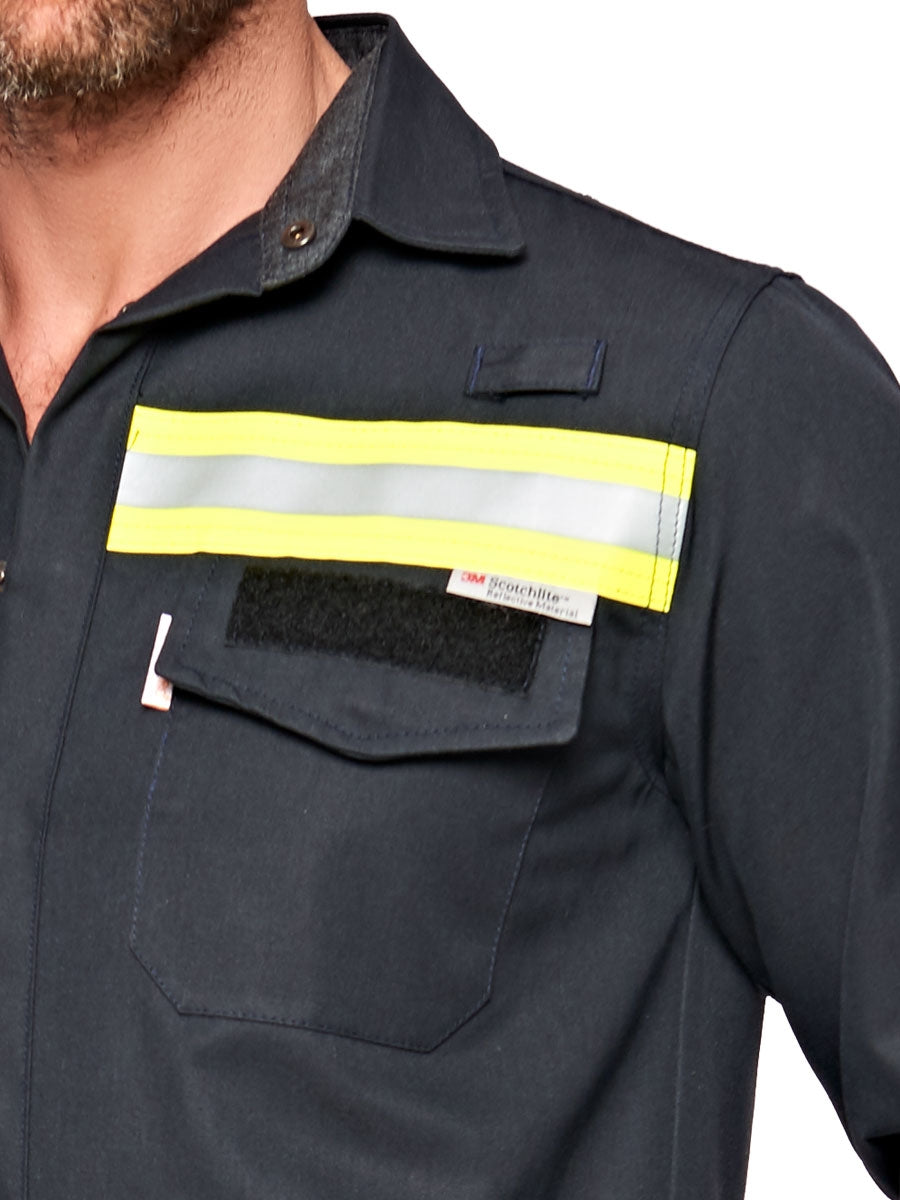 Flammhemmendes Herrenhemd ISMONTPRO Nomex® mit gelbem Reflexband, Brusttasche und Logo-Label