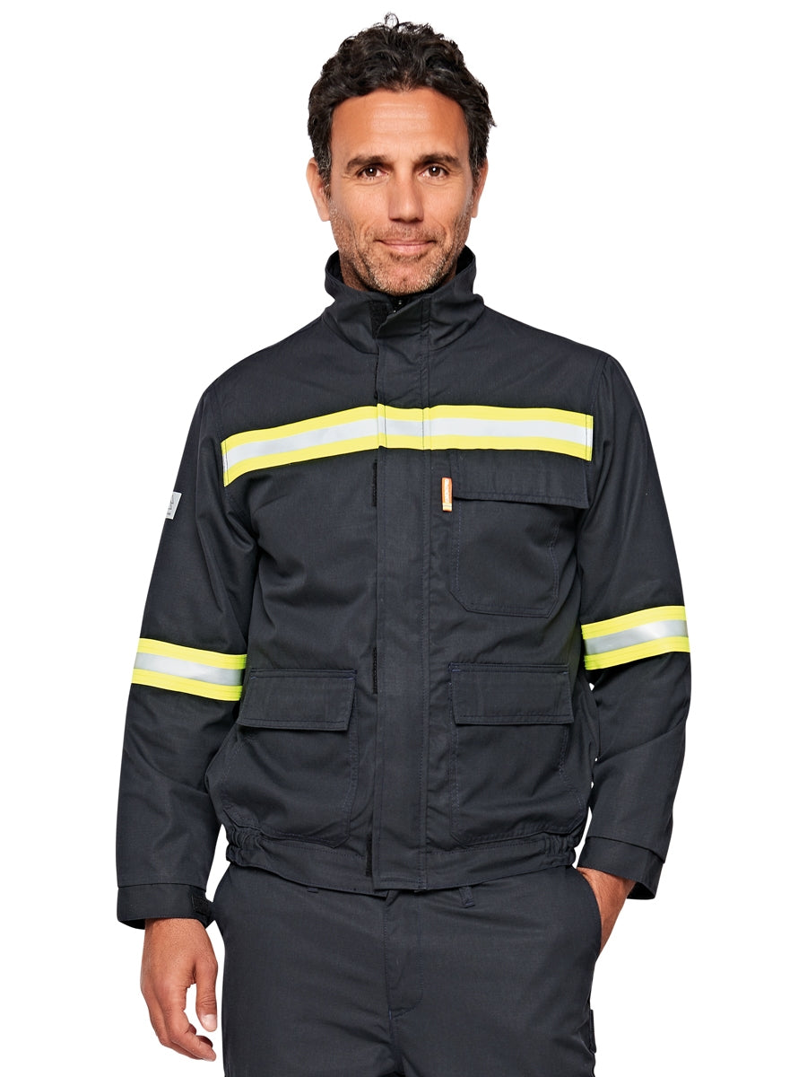 Flammfeste Nomex-Arc-Jacke mit Stehkragen, Reißverschluss und Reflexstreifen, marineblau