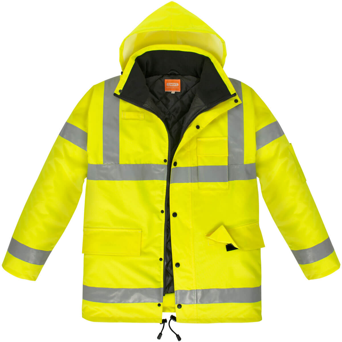 Warnschutz-Parka NORTHER mit Kapuze, gelb, reflektierenden Streifen und Fronttaschen
