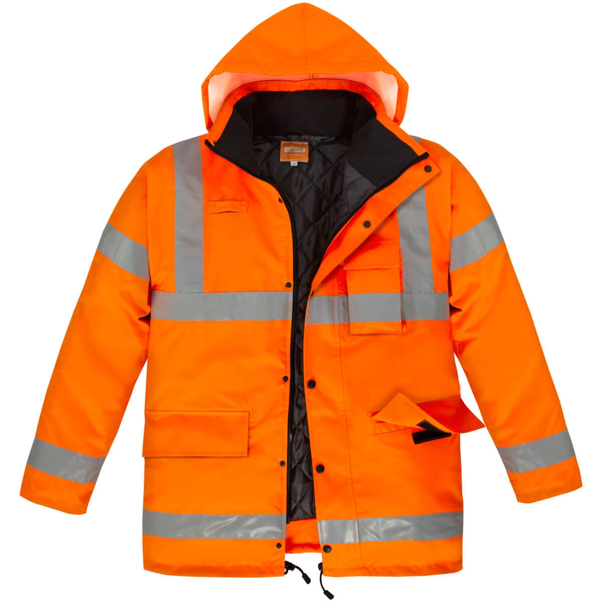 Warnschutz-Parka NORTHER mit Kapuze, orangefarben und reflektierenden Streifen vorn