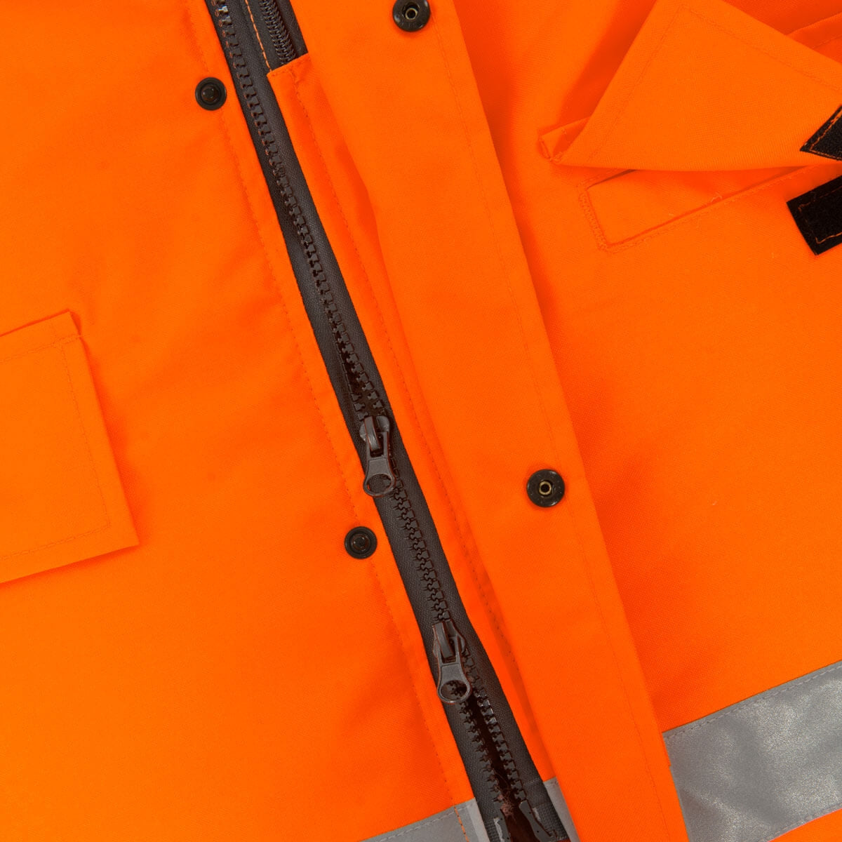 Warnschutz-Parka NORTHER: orange Front mit verdecktem Reißverschluss und Druckknöpfen
