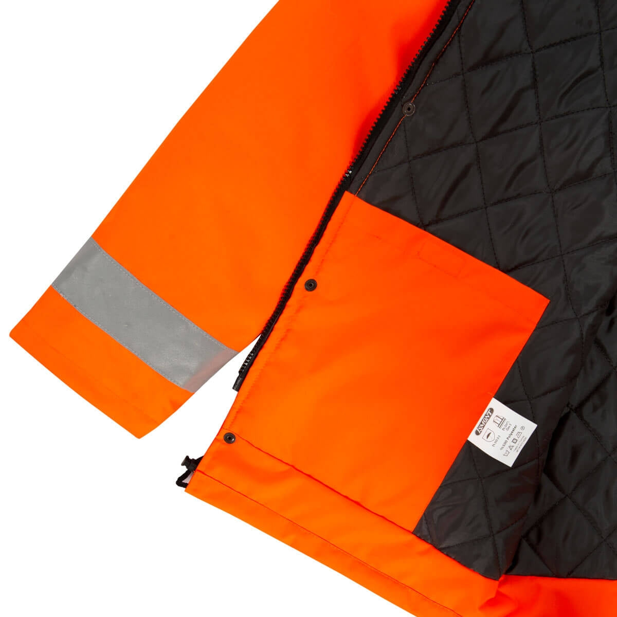 Warnschutz-Parka NORTHER, orange Vorderseite mit reflektierender Ärmelbinde und Reißverschluss