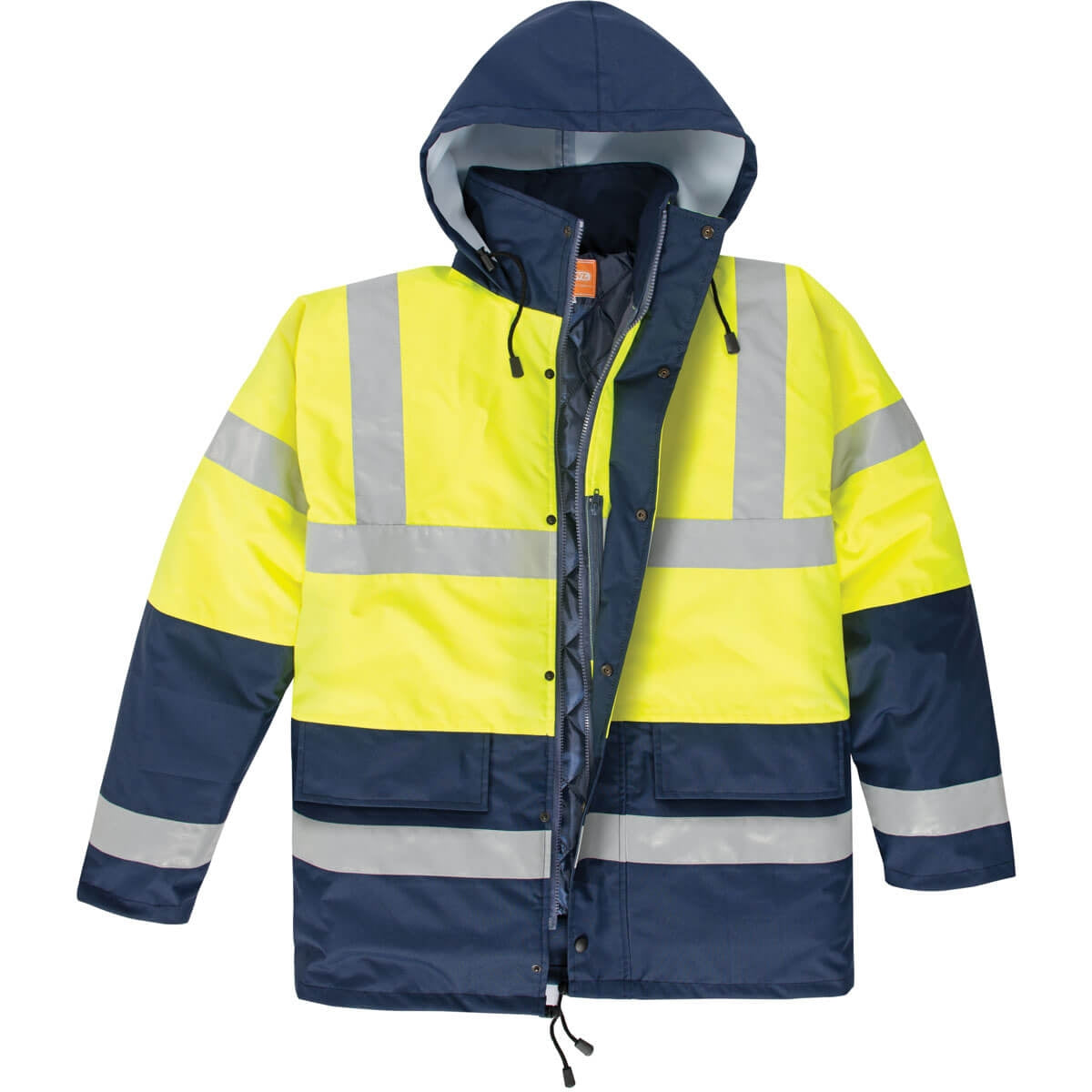 Warnschutz-Parka NORTHER / KB102-02 mit Kapuze, gelb-dunkelblau und Reflexstreifen
