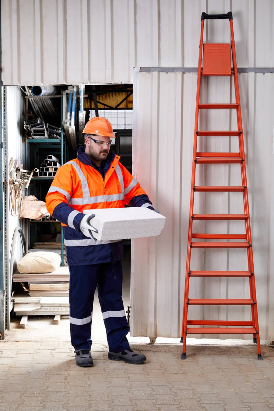 Warnschutz-Parka NORTHER am Arbeiter, orange-dunkelblau mit Reflektorstreifen