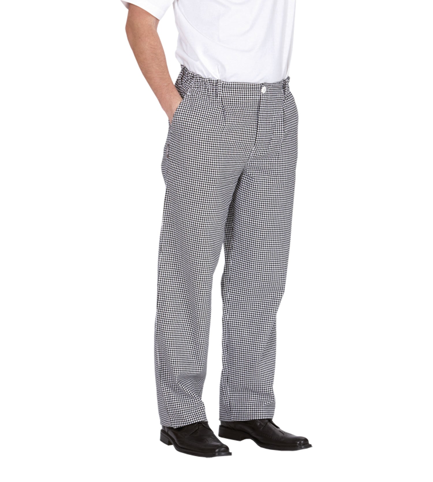 Kochhose mit Pepita-Muster (schwarz-weiß), gerade Passform, seitliche Taschen