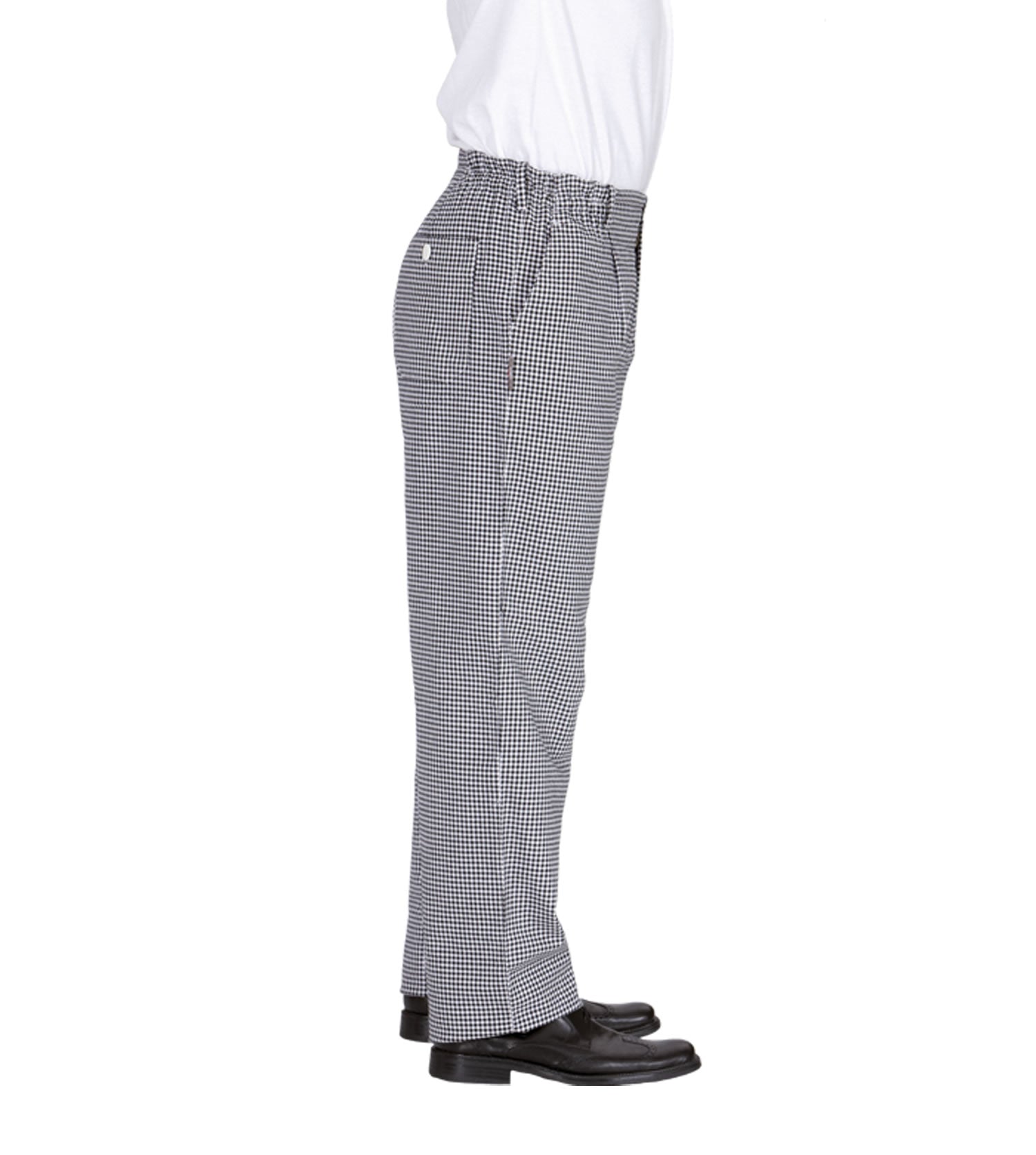 Kochhose mit Pepita-Muster (schwarz-weiß), gerader Schnitt, Knopfverschluss vorne