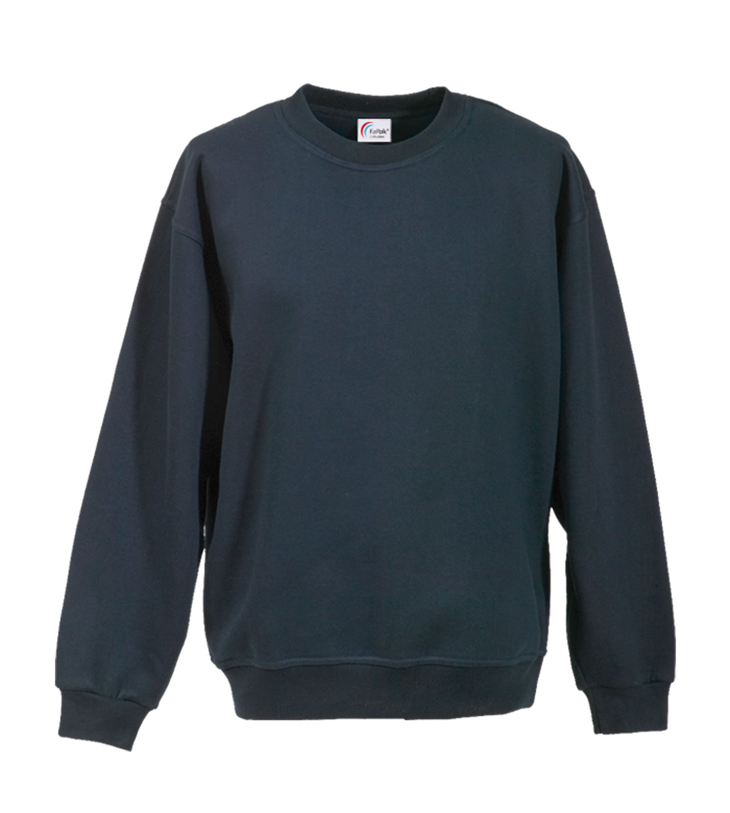 Dunkelblaues Sweatshirt mit Rundkragen, lange Ärmel, Vorderansicht