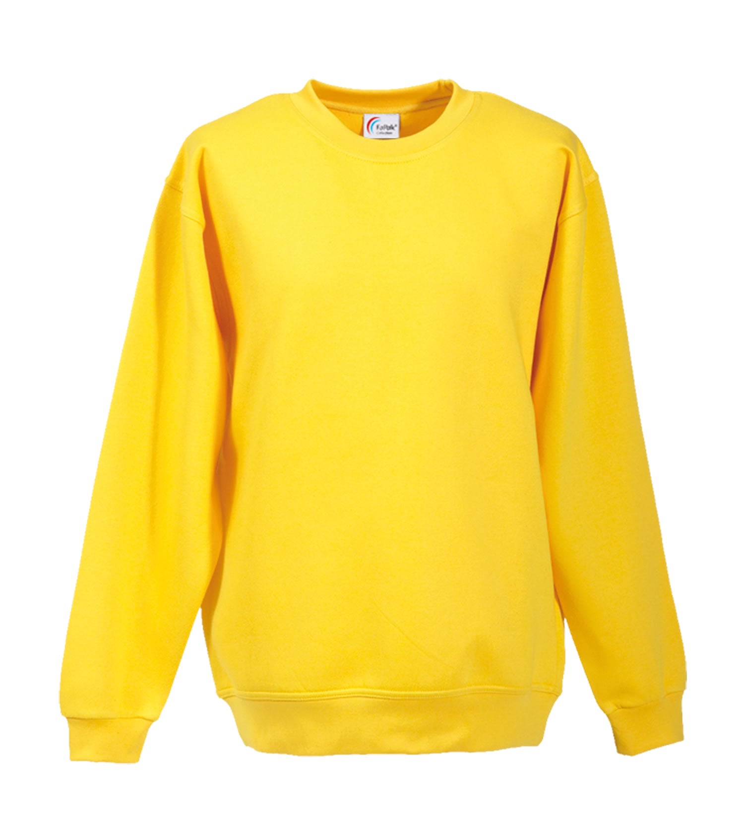 Gelber Sweatshirt mit Rundkragen, lange Ärmel, glatte Vorderansicht