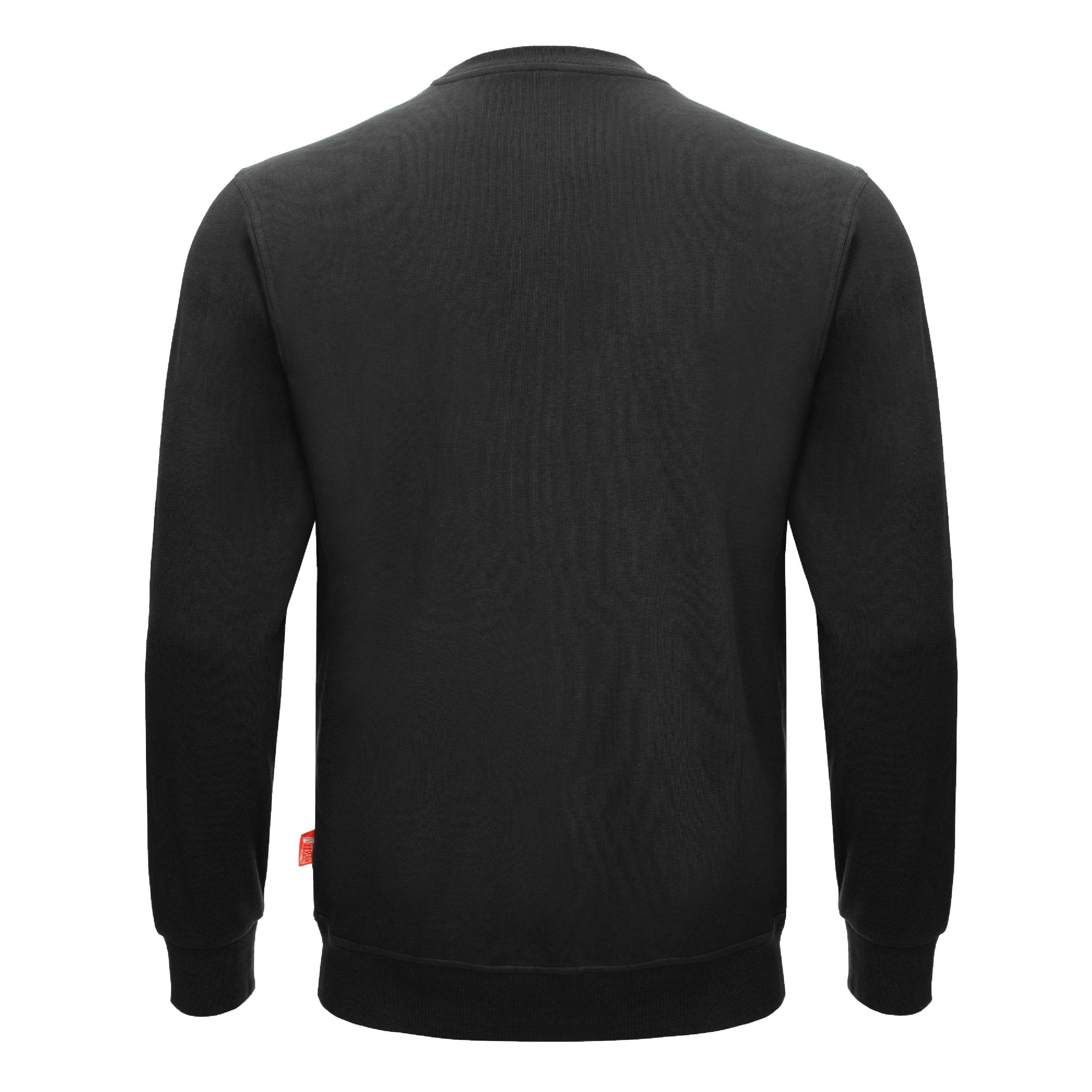 Schwarzes Sweatshirt mit Rundhalsausschnitt, Rückansicht, gerippte Bündchen und Saum