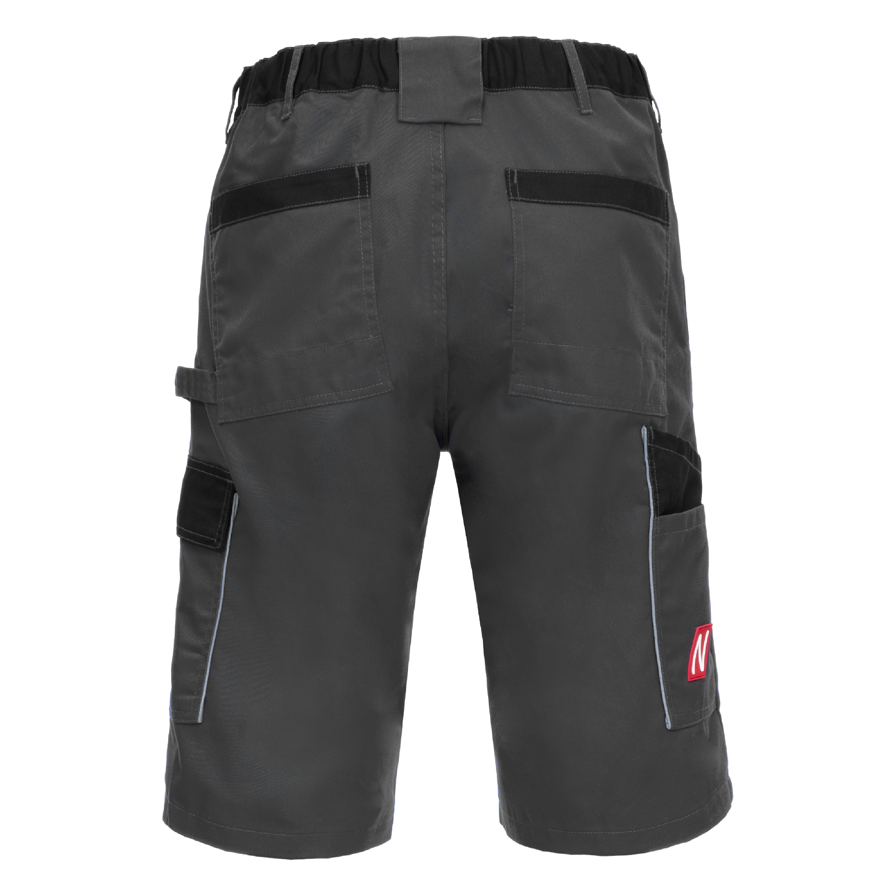 Kurze dunkle Arbeitshose hinten mit Gummizugbund und Seitencargotaschen, reflektierenden Details