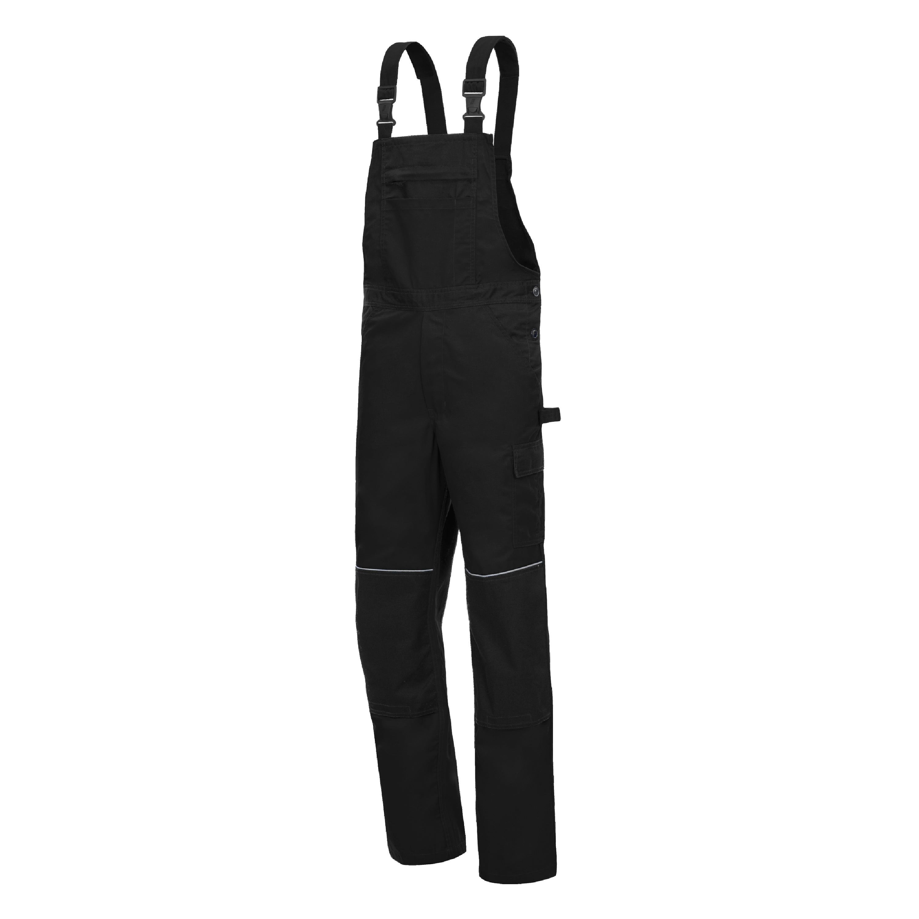 Schwarze Latzhose mit Frontlatz, verstellbaren Trägern und Taschen