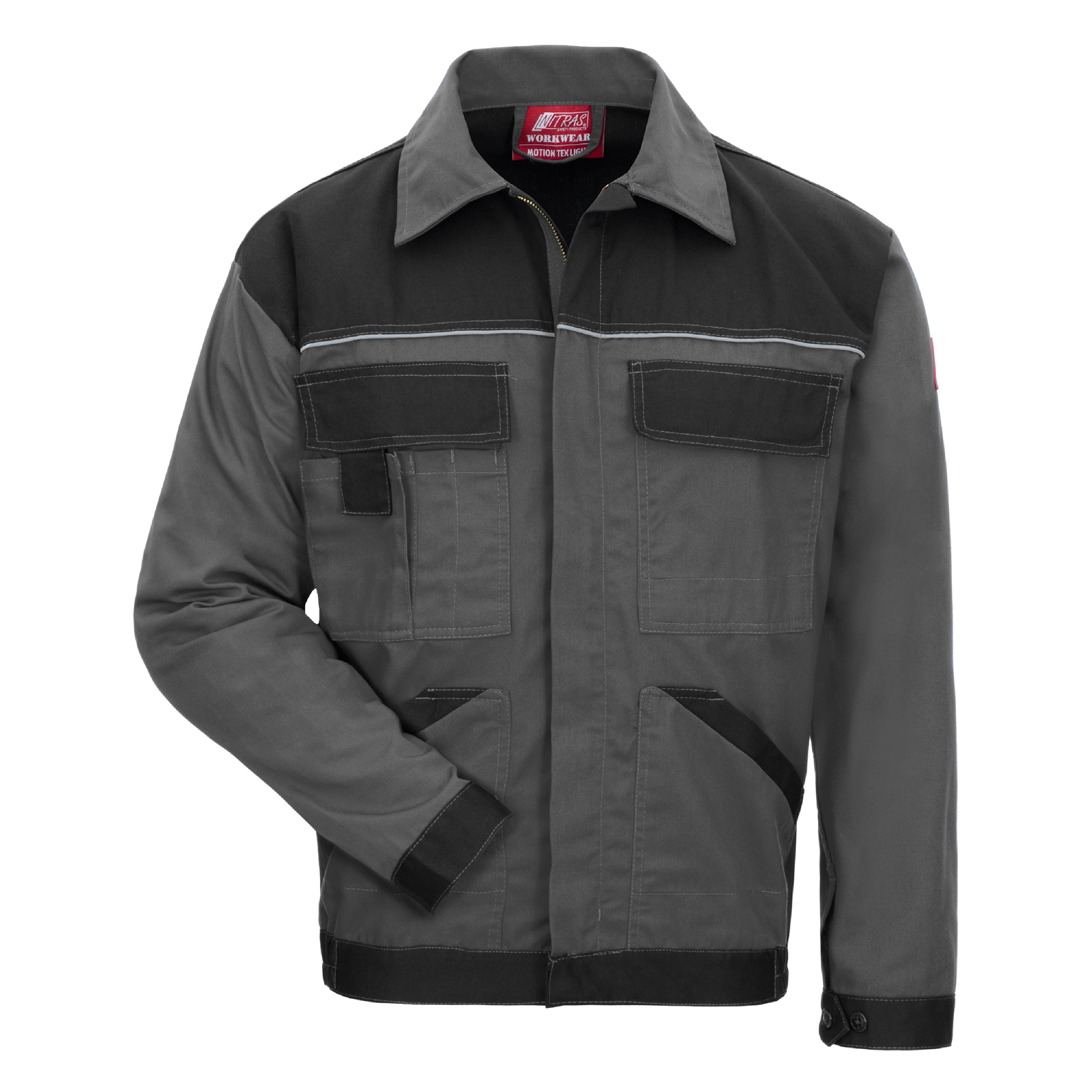 Leichte Arbeitsjacke dunkelgrau mit Umlegekragen, Brusttaschen und Frontreißverschluss
