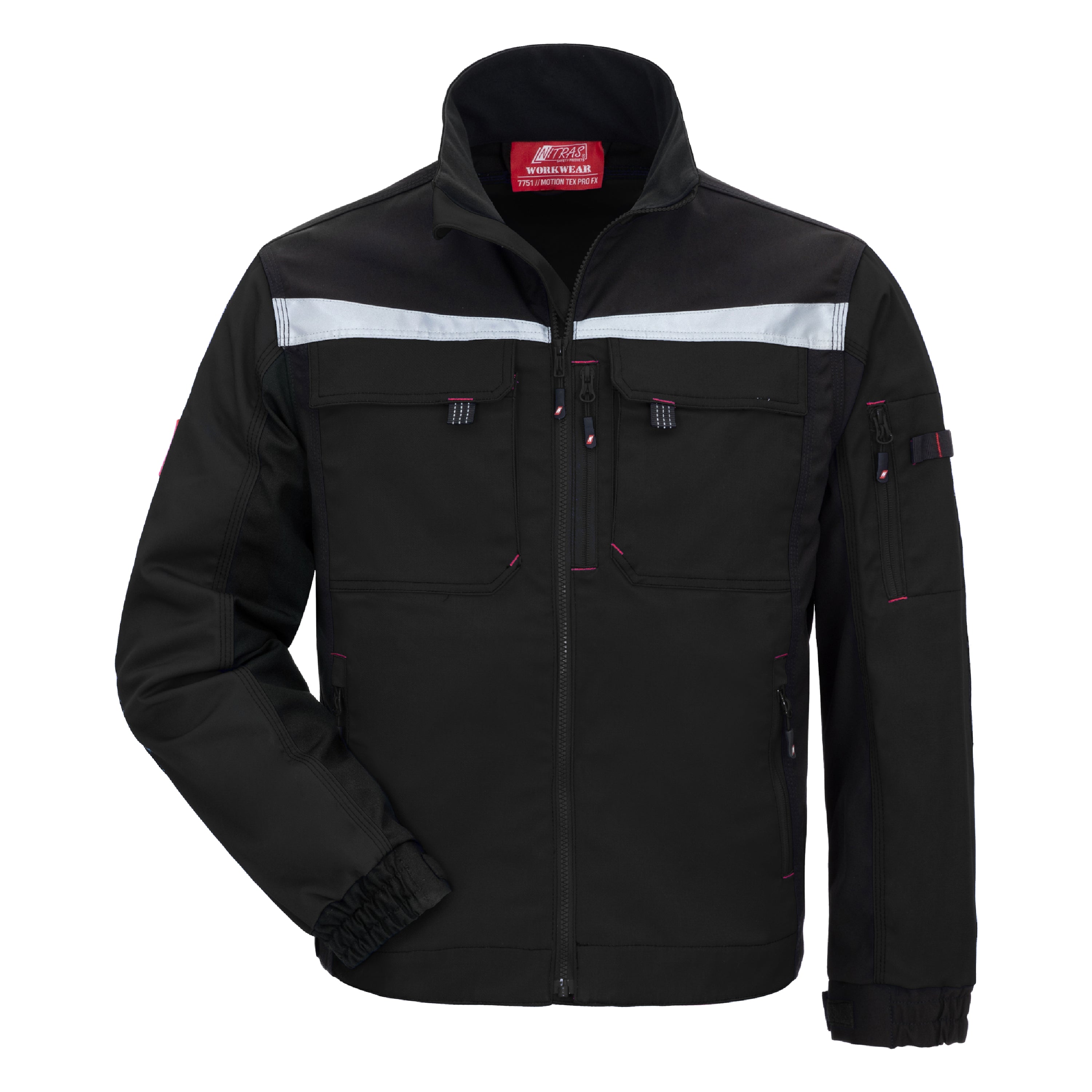 Arbeitsjacke mit Kapuze, schwarze Jacke mit Reißverschluss und Brusttaschen