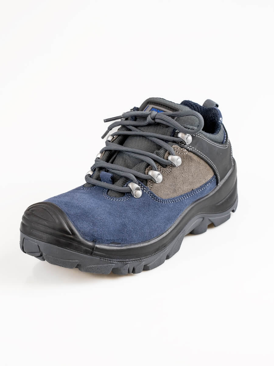 Sicherheits-Halbschuhe mit Schnürung, blau-grauem Obermaterial und Profilsohle