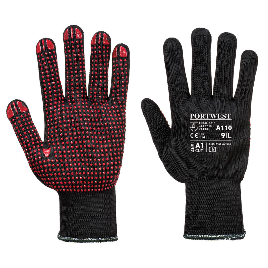 Handschuhpaar mit PVC-Noppen, schwarze Handschuhe, PORTWEST A110