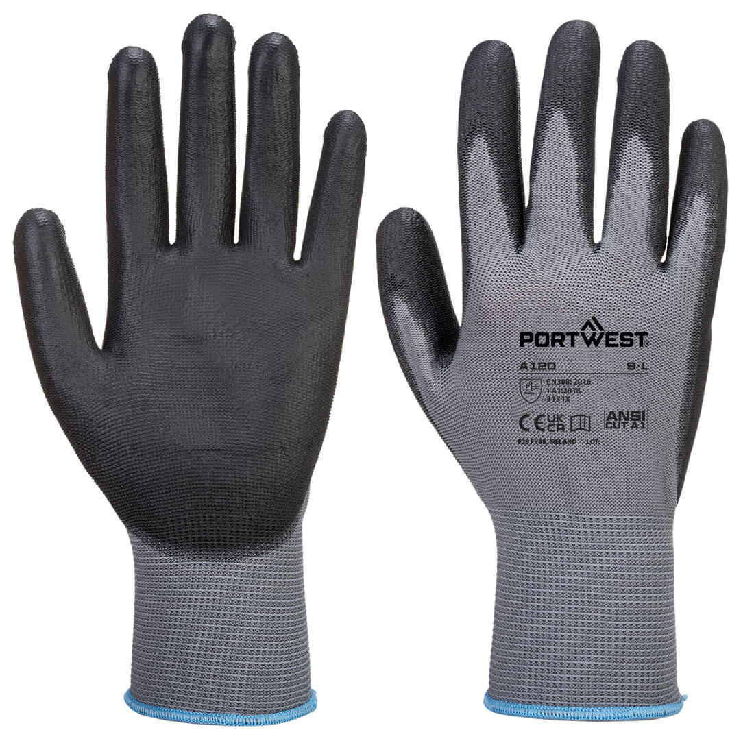 PU-beschichteter Handschuh grau-schwarz, beidseitig, mit PORTWEST-Logo