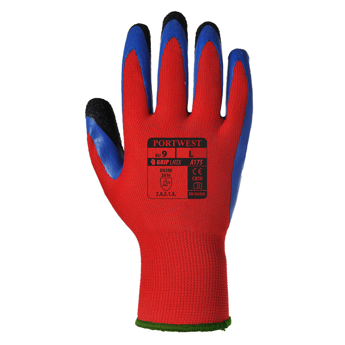Portwest Latex-Handschuh: rot mit blauer Beschichtung an Fingern und Handfläche