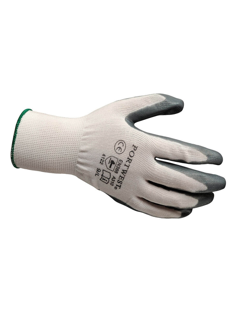 Nitril-Handschuh mit rutschfestem Flexo-Grip, graue Handfläche, beiger Strickbund