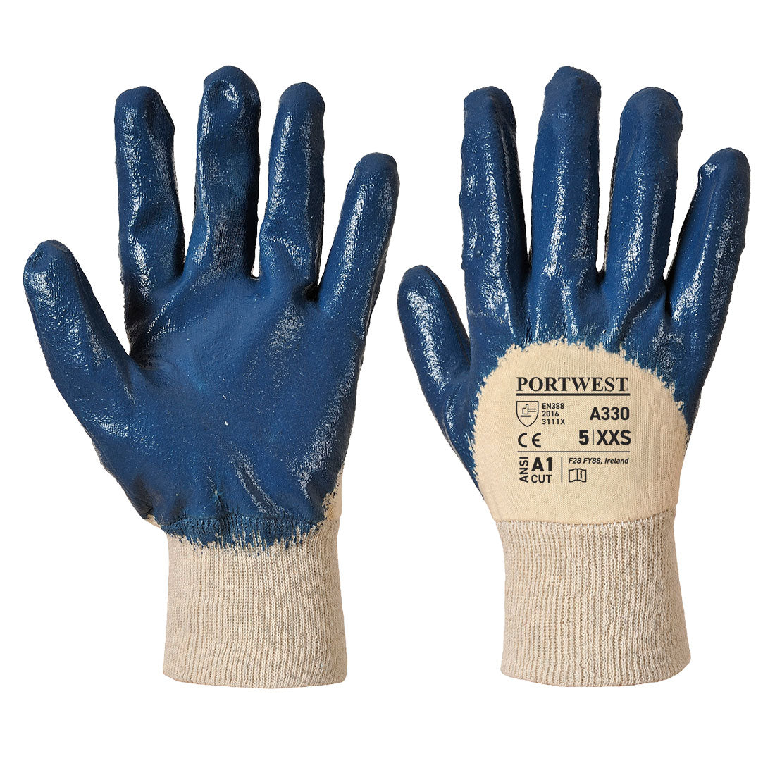 Nitrilhandschuhe mit Strickbund, marineblau, Paaransicht mit PORTWEST-Label A330
