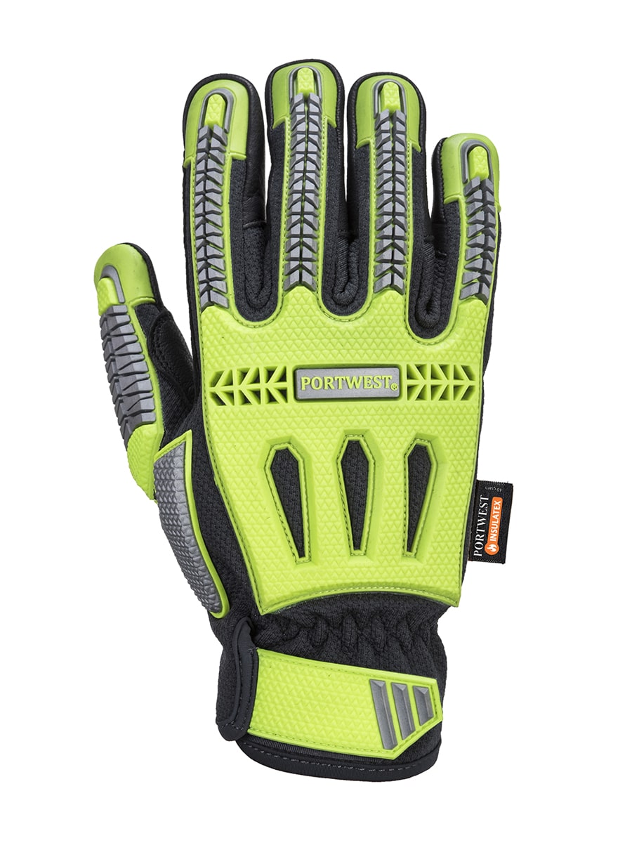 Winterhandschuh PORTWEST gelb-schwarz mit gepolsterter Handfläche und PORTWEST-Logo