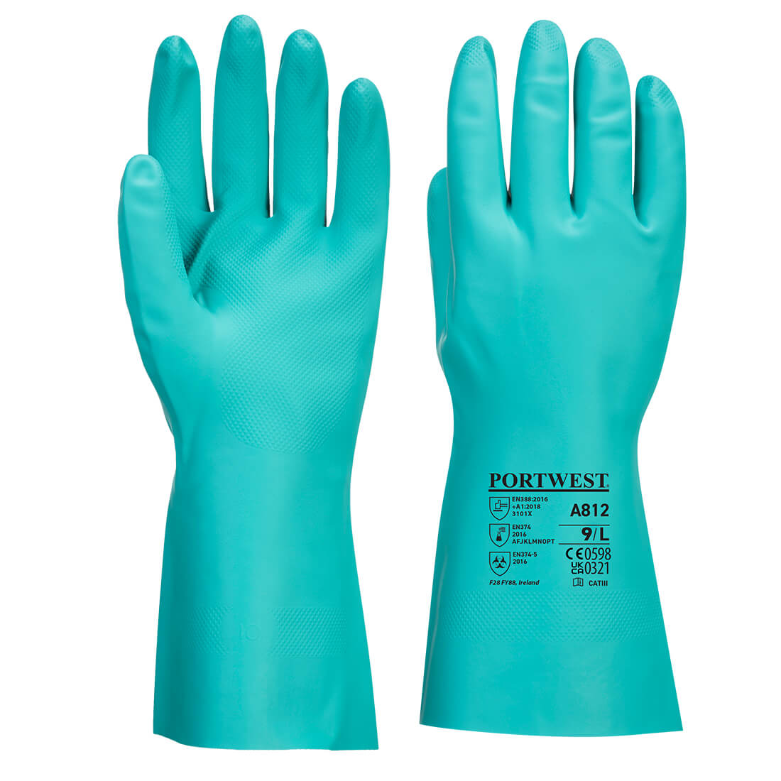 Chemikalienschutz-Handschuhe A812 grün, gerauter Griff und lange Stulpe