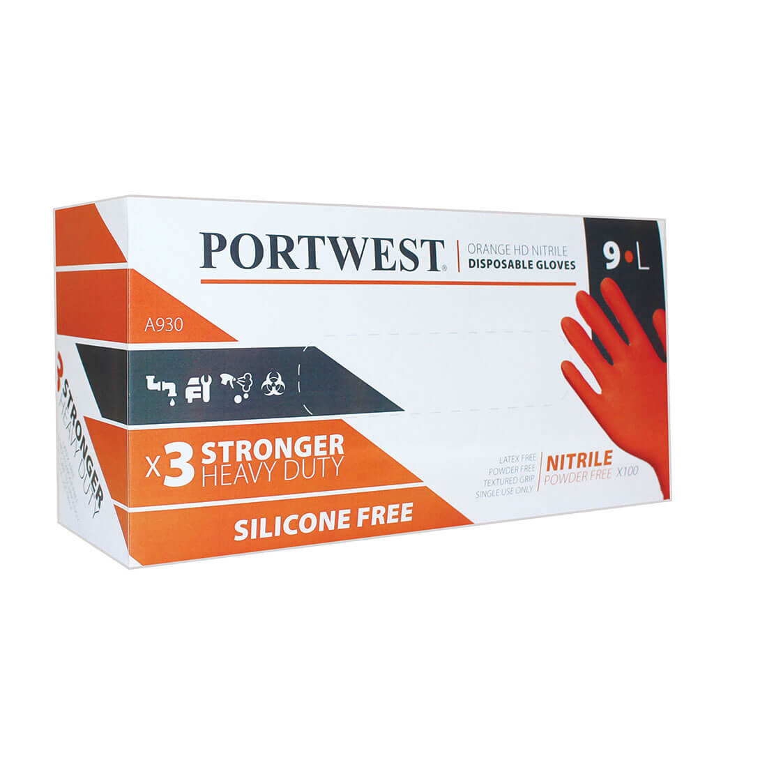 Portwest A930 Nitril Einweghandschuhe Box, silikonfrei, 90 Stück, orange/weiß