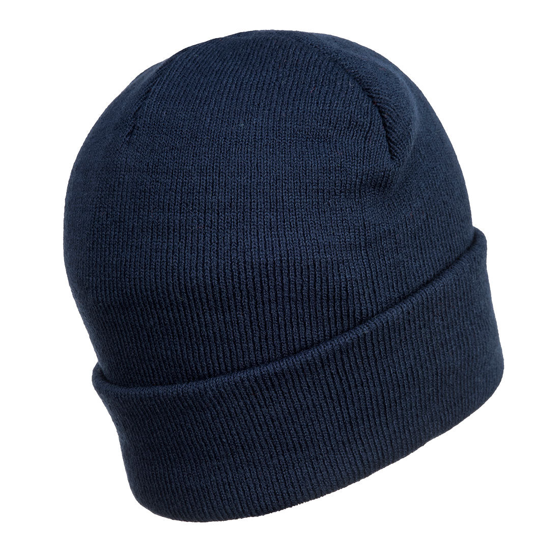 Marinefarbene Strickmütze (Beanie) mit Umschlag, glatt gestrickt