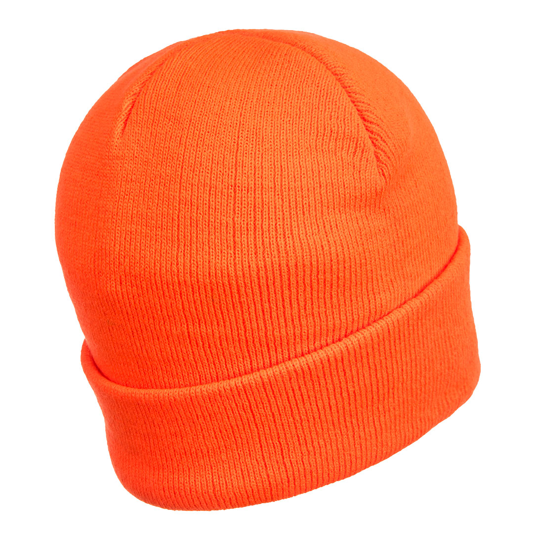 Orange Strickmütze mit Umschlag und Rundstrickmuster
