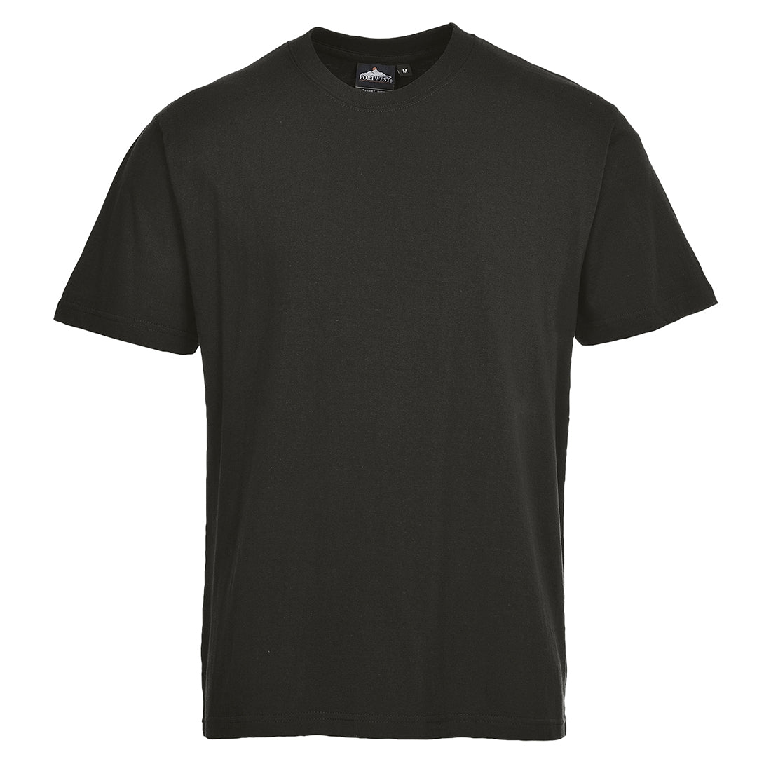 Schwarzes T-Shirt mit Rundhalsausschnitt, kurzärmelig, einfarbig