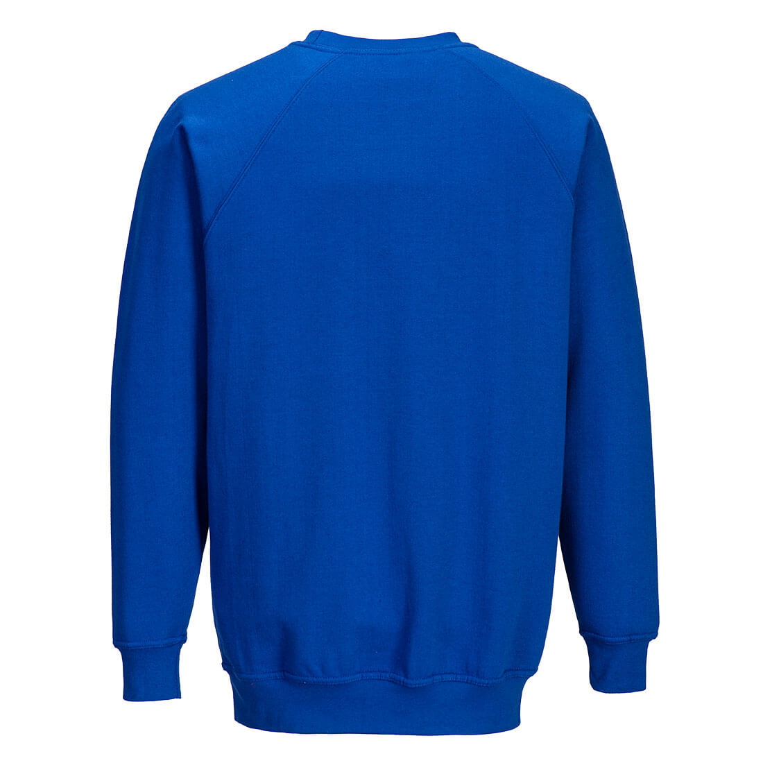 Kornblaufarbenes Sweatshirt mit Rundhalsausschnitt, hinten mit geradem Saum