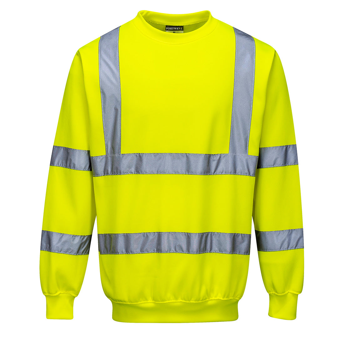 Warnschutz-Sweatshirt gelb mit breiten Reflexstreifen vorn und Ärmelabschluss