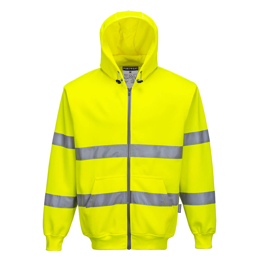 Portwest Warnschutz-Kapuzensweatjacke in Gelb mit Frontreißverschluss und reflektierenden Streifen