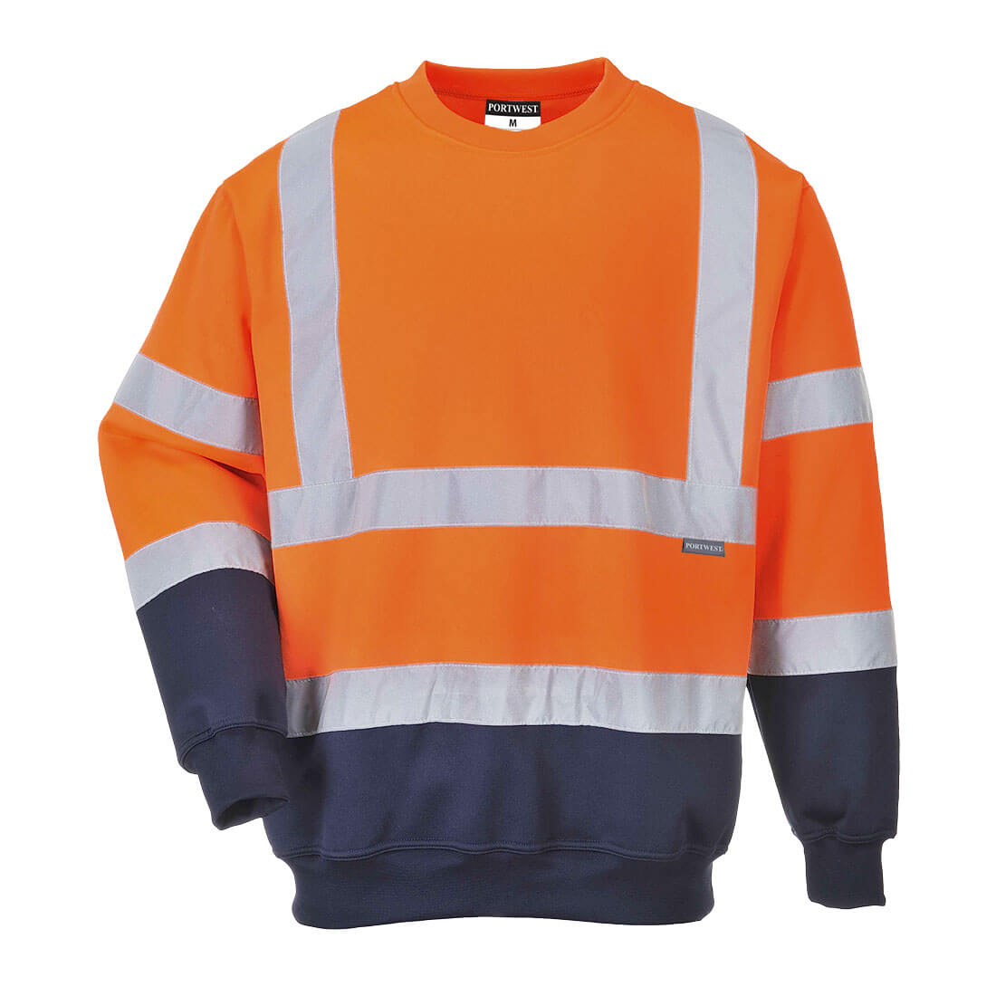 Portwest Warnschutz-Sweatshirt orange mit marinen Einsätzen und reflektierenden Streifen