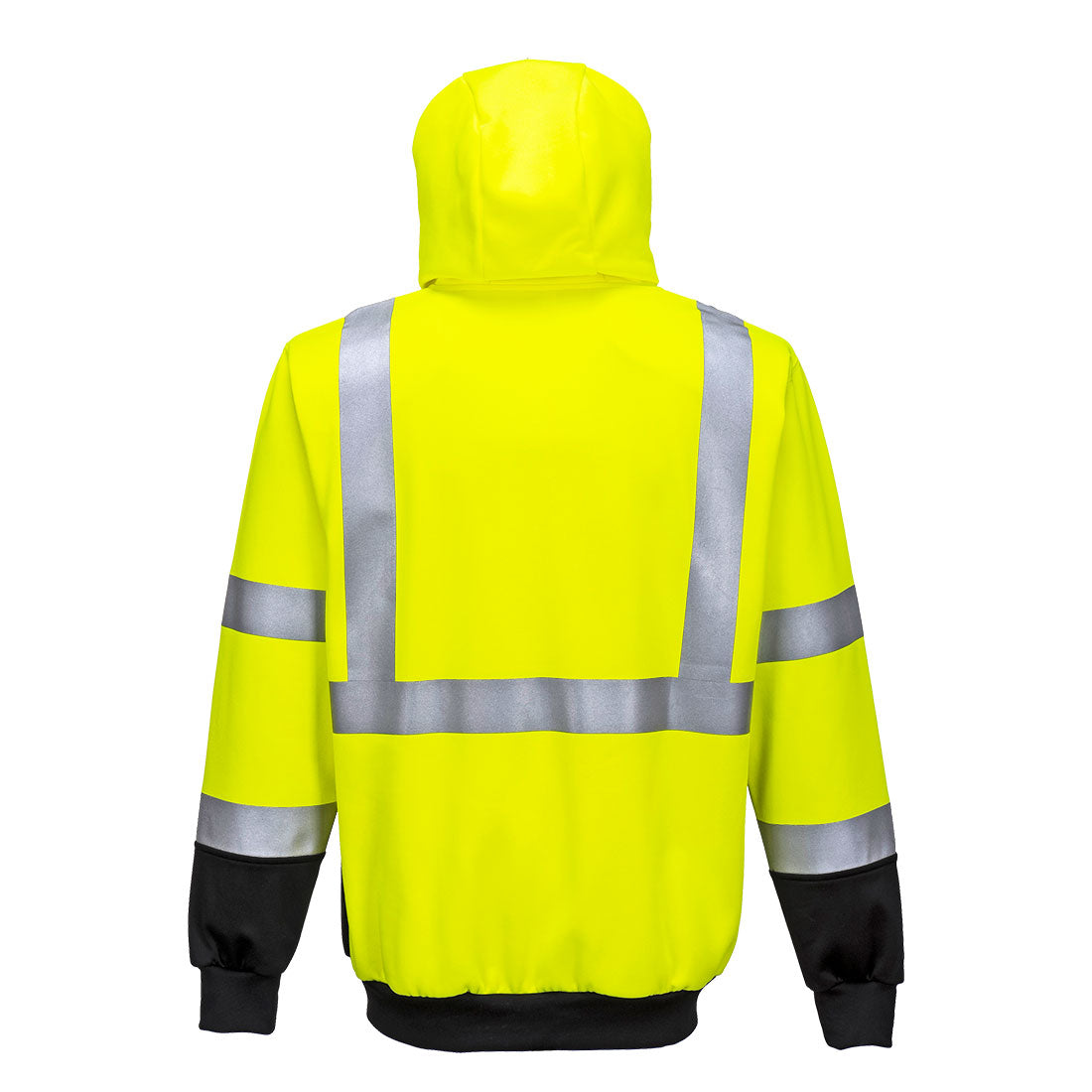 Warnschutz-Kapuzensweatjacke (2-farbig): gelb/schwarz, reflektierende Streifen hinten