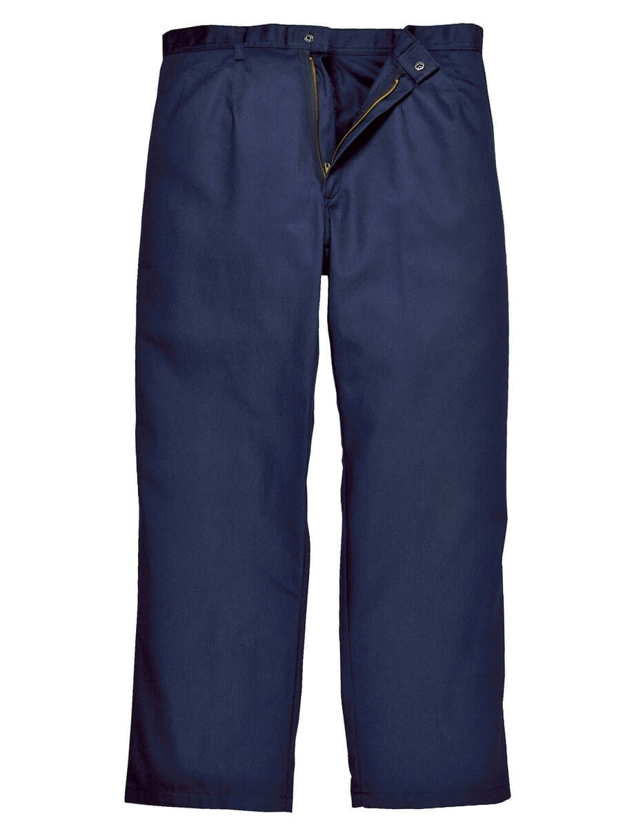 Dunkelblaue Schweißerhose mit Knopfleiste und Seitentaschen